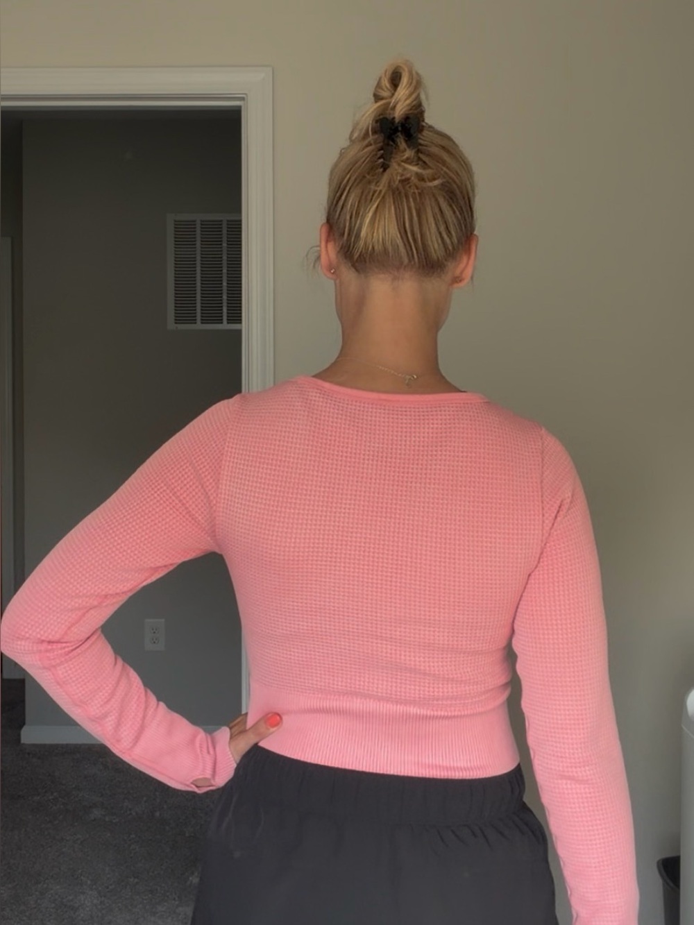 aerie Pink Waffle-Knit Scoop Henley Sweater - Picture 6 of 7